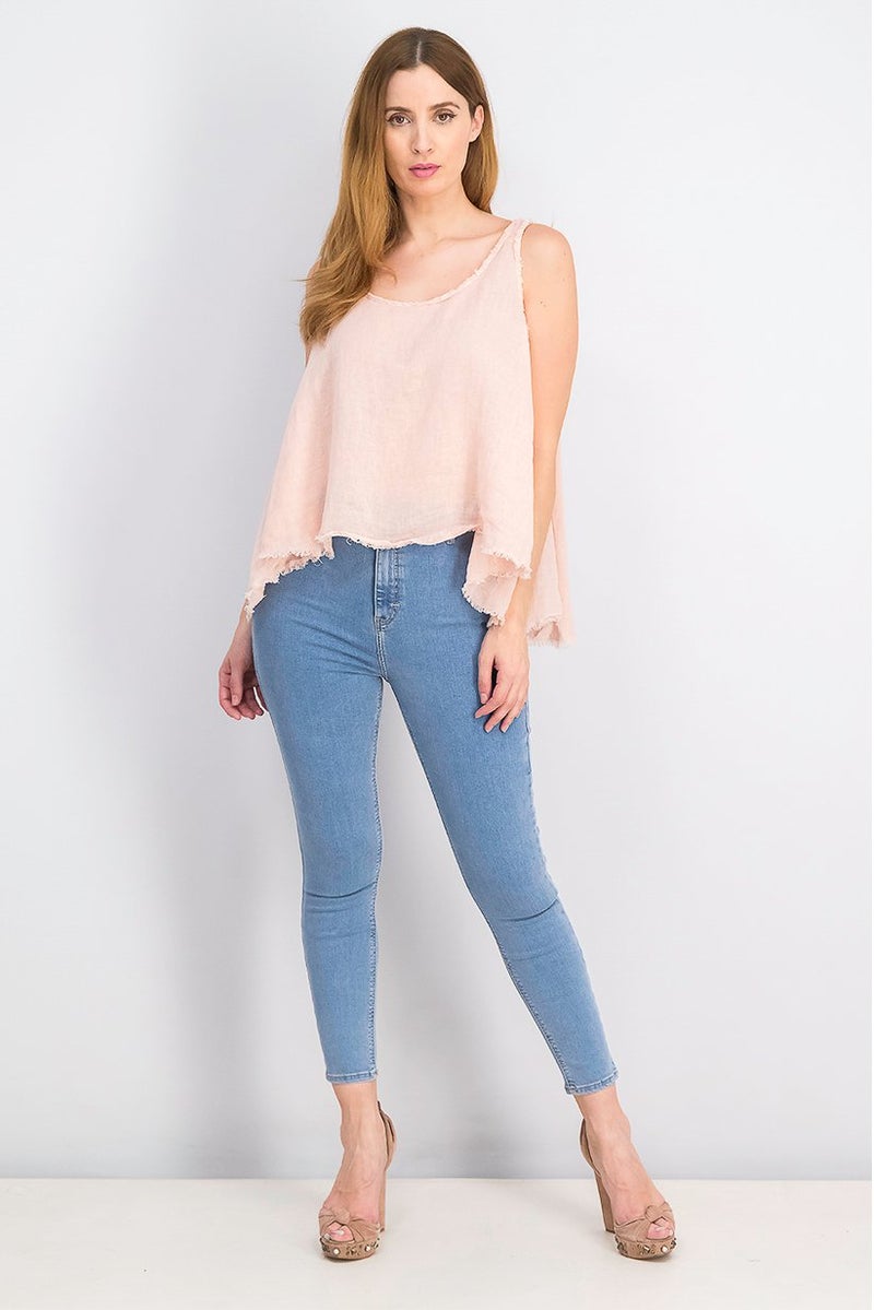 MANGO بلوزة نسائية بدون أكمام بتصميم واسع من مزيج الرامي، وردي باهت - Image 4